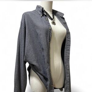 |Savile Row| 100% Cotton Houndstooth Flannel Button Down Shirt Size M Khaki Blue